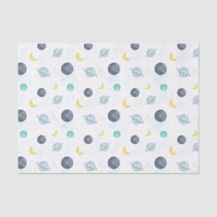 Papier Mousseline Aquarelle Blue Space Planet Motif
