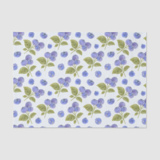 Papier Mousseline Aquarelle Blueberry Fruit avec Feuille Bleu clair