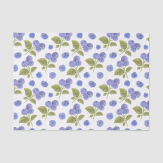 Papier Mousseline Aquarelle Blueberry Fruit et Blueberry Feuilles