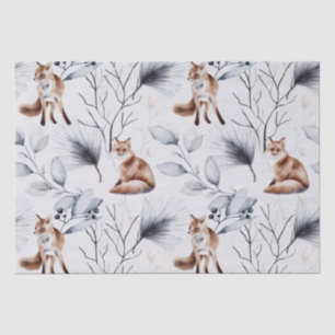 Papier Mousseline Aquarelle botanique de renard d'hiver