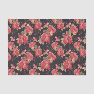 Papier Mousseline Aquarelle botanique Hibiscus et Motif de Lantana