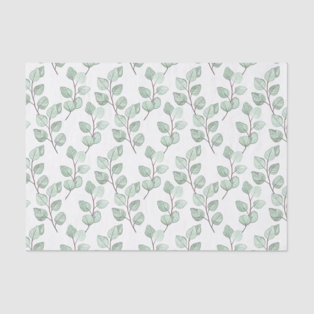 Papier Mousseline Aquarelle botanique Vert Feuille Feuillage rustiqu (Recto)