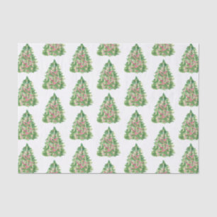 Papier Mousseline Aquarelle Bourgogne et arbre de Noël vert