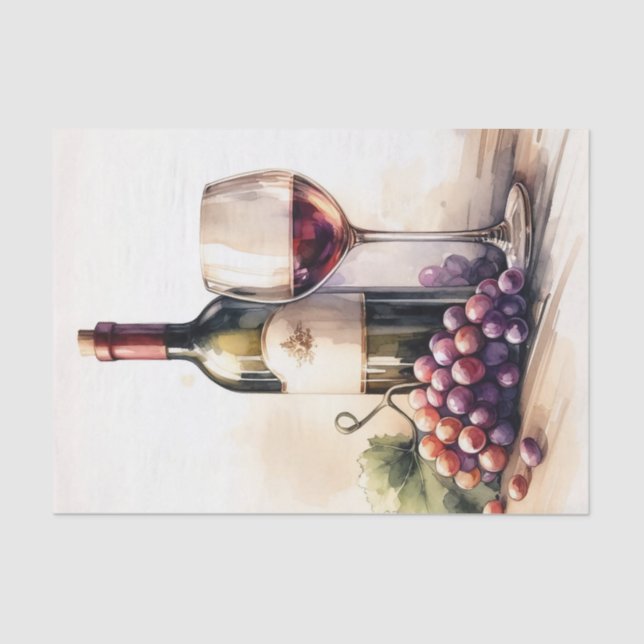 Papier Mousseline Aquarelle Bouteille de vin et découpage de raisins (Recto)