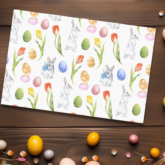 Papier Mousseline Aquarelle Bunny de Pâques Tulip de printemps (Créateur téléchargé)