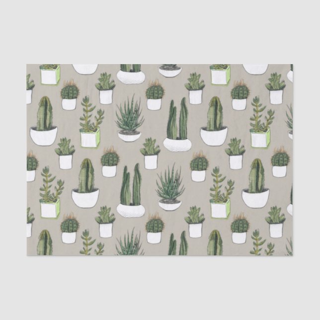 Papier Mousseline Aquarelle Cacti & Succulent - Beige (Recto)