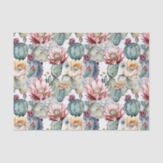 Papier Mousseline Aquarelle Cactus en fleurs Succulents