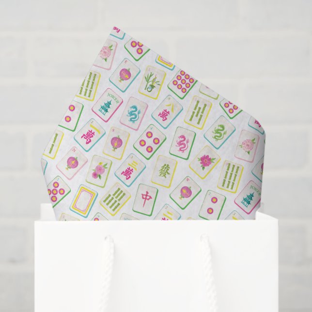 Papier Mousseline Aquarelle Carreaux de Mahjong brillants (Sac cadeau)