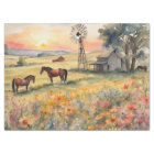Aquarelle Chevaux dans le champ de tournesols