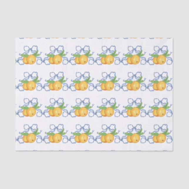 Papier Mousseline Aquarelle Chinoiserie Blue Bows & Mandarins (Recto)