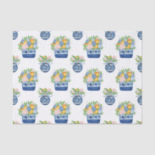 Papier Mousseline Aquarelle Chinoiserie Mandarins & Hydrangeas