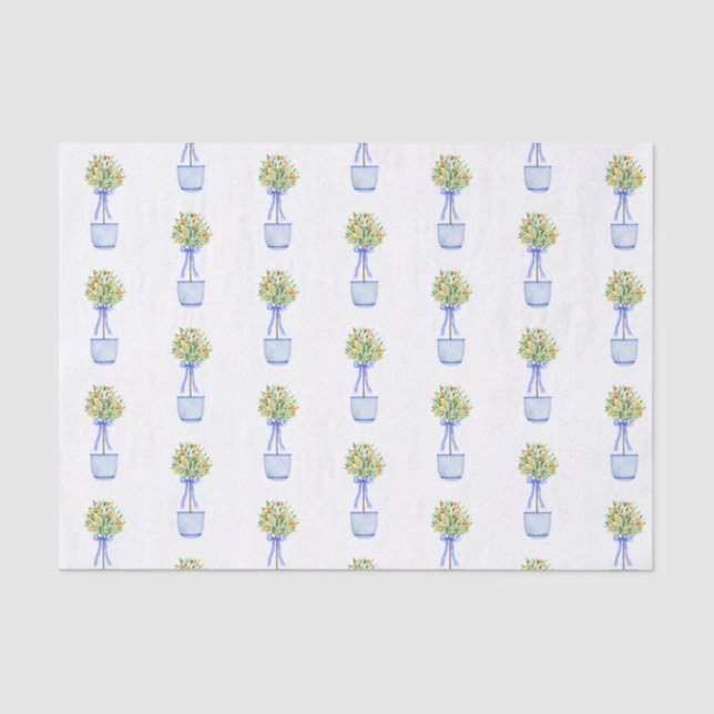 Papier Mousseline Aquarelle Chinoiserie Orange Tree Topiary (Recto)