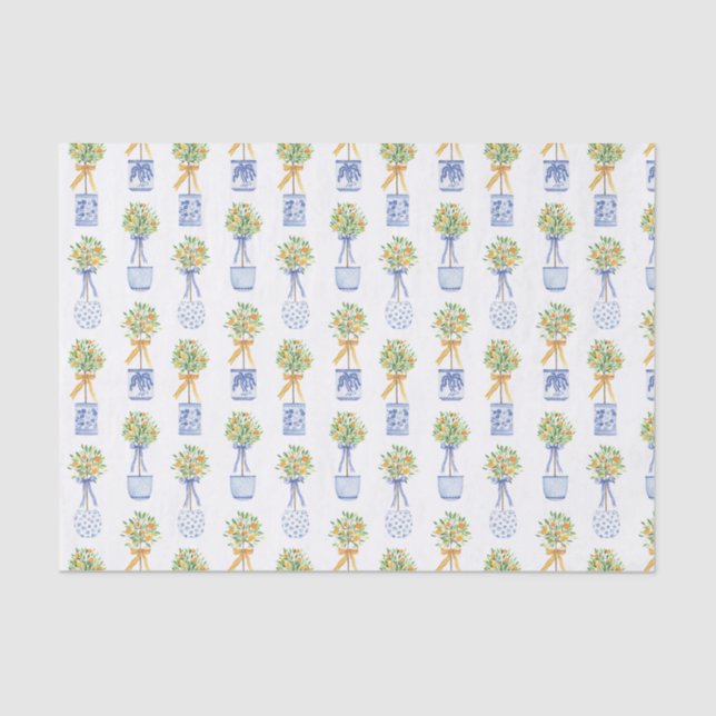 Papier Mousseline Aquarelle Chinoiserie Orange Tree Topiary (Recto)