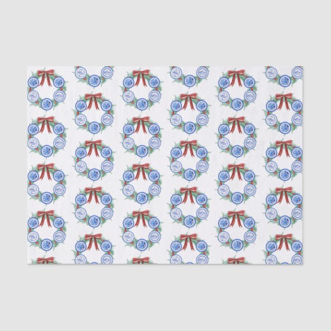 Papier Mousseline Aquarelle Chinoiserie Plaques Wreath Noël (Recto)