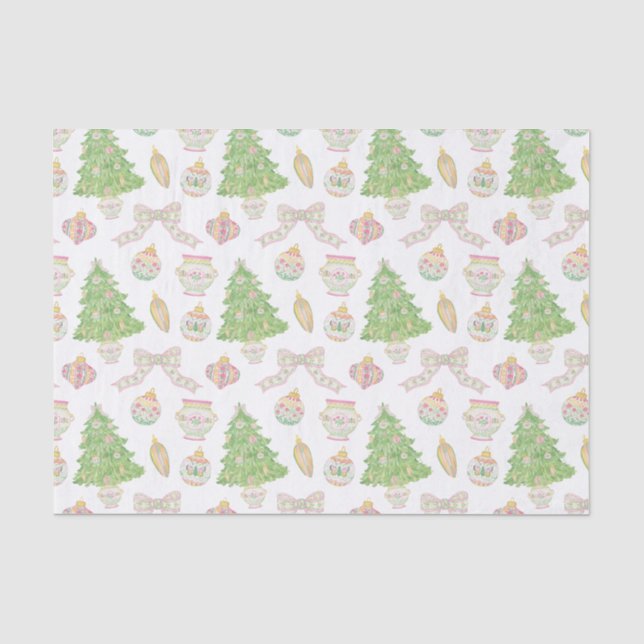 Papier Mousseline Aquarelle Chinoiserie rose Baubles Arbre de Noël (Recto)