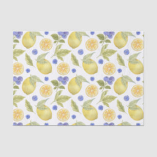 Papier Mousseline Aquarelle Citron et Fruit aux bleuets avec Feuille