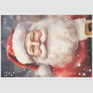Papier Mousseline Aquarelle classique Santa Claus flocons souriants