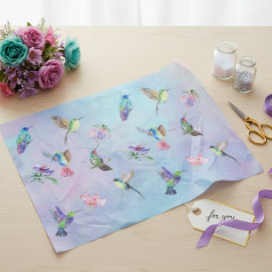 Papier Mousseline Aquarelle Colibri Oiseau Fleur
