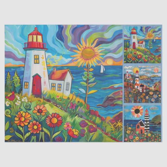 Papier Mousseline Aquarelle colorée Folk Art Maisons lumineuses (Recto)