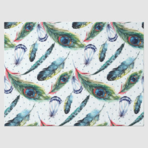Papier Mousseline Aquarelle coloréeMotif de plumes de faisan