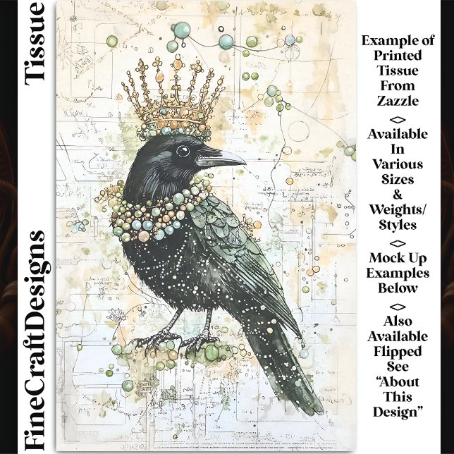 Papier Mousseline Aquarelle corbeau, couronne et collier DK8R Découp (Créateur téléchargé)