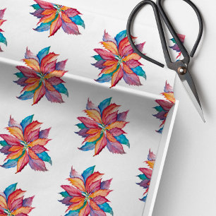 Papier Mousseline Aquarelle couleur Noël Poinsettia