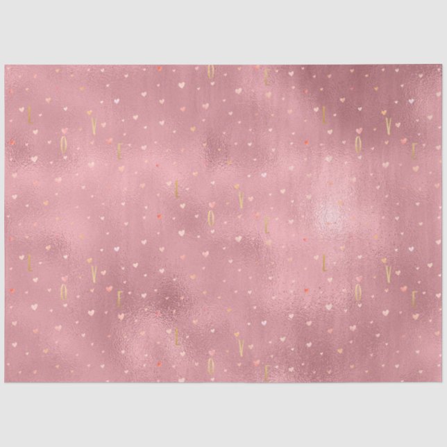 Papier Mousseline Aquarelle couleur or rose Coeurs d'amour (Recto)