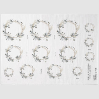 Papier Mousseline Aquarelle Courbe verte Feuillage et baies