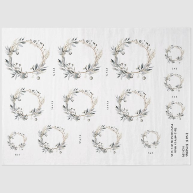 Papier Mousseline Aquarelle Courbe verte Feuillage et baies (Recto)