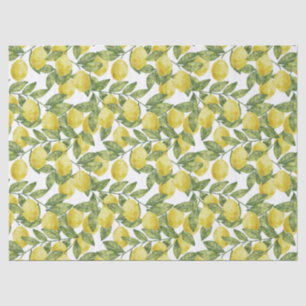 Papier Mousseline Aquarelle d'agrumes jaune citrons aux feuilles ver