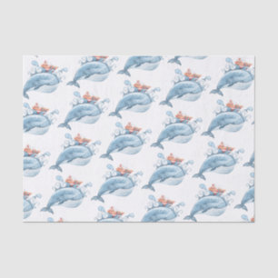 Papier Mousseline Aquarelle de baleine bleue