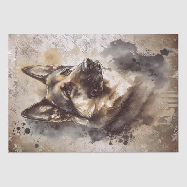 Papier Mousseline Aquarelle de chien berger allemand (Recto)