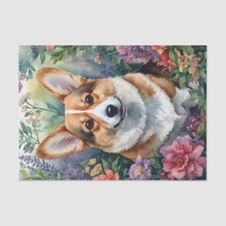 Papier Mousseline Aquarelle de Corgi Art Floral