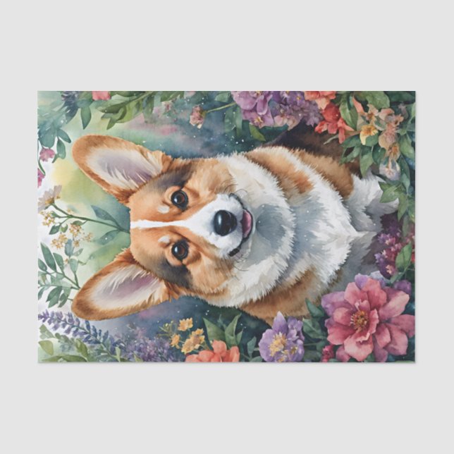 Papier Mousseline Aquarelle de Corgi Art Floral (Recto)