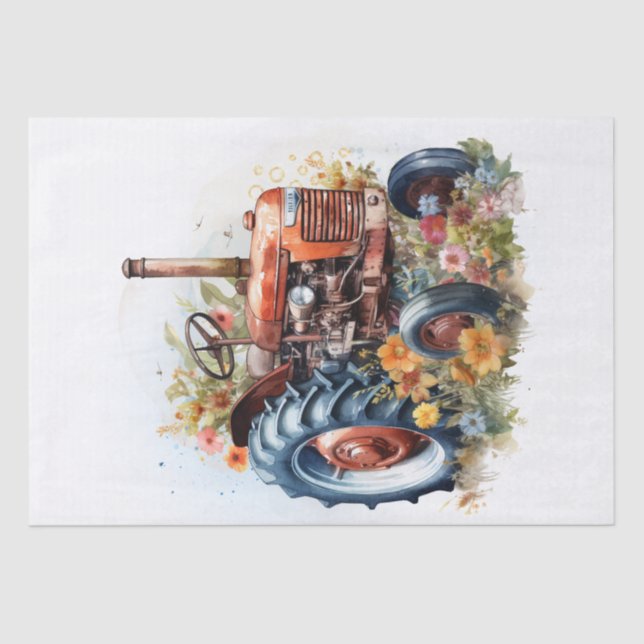 Papier Mousseline Aquarelle de ferme de tracteur (Recto)