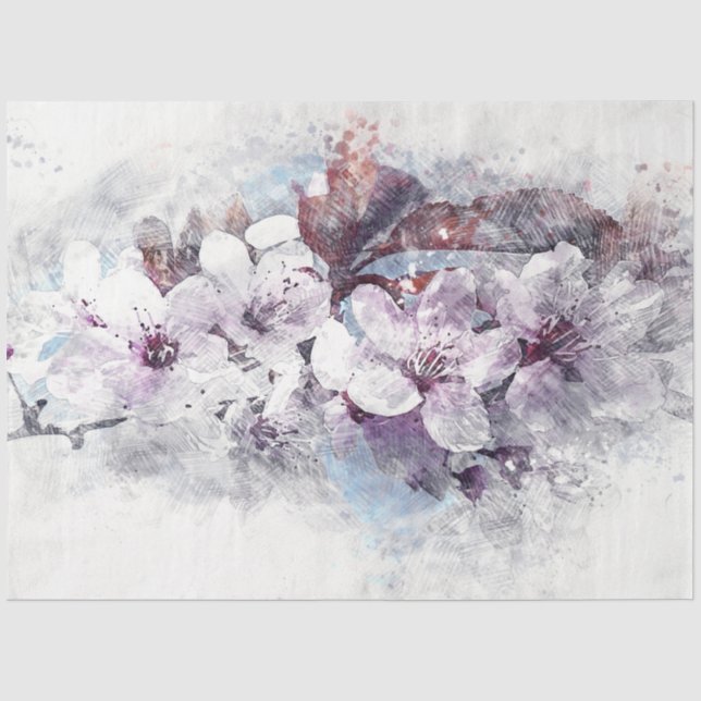 Papier Mousseline Aquarelle de fleurs de cerisier Découpage Art (Recto)