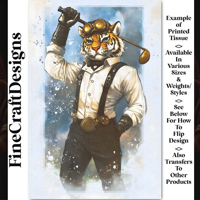 Papier Mousseline Aquarelle de golf de Tigre de Steampunk BY7 Découp (Créateur téléchargé)