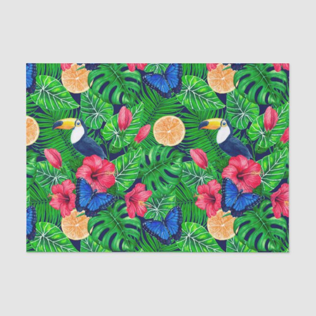 Papier Mousseline Aquarelle de jardin toucan et tropical (Recto)
