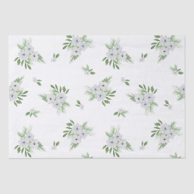 Papier Mousseline Aquarelle de l'anémone et de l'épicéa motif tissu (Recto)