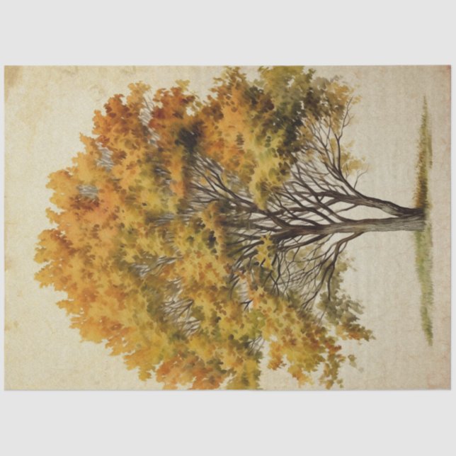 Papier Mousseline Aquarelle de l'arbre de saison d'automne (Recto)