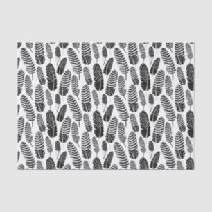 Papier Mousseline Aquarelle de motif de plume de Boho noire et
