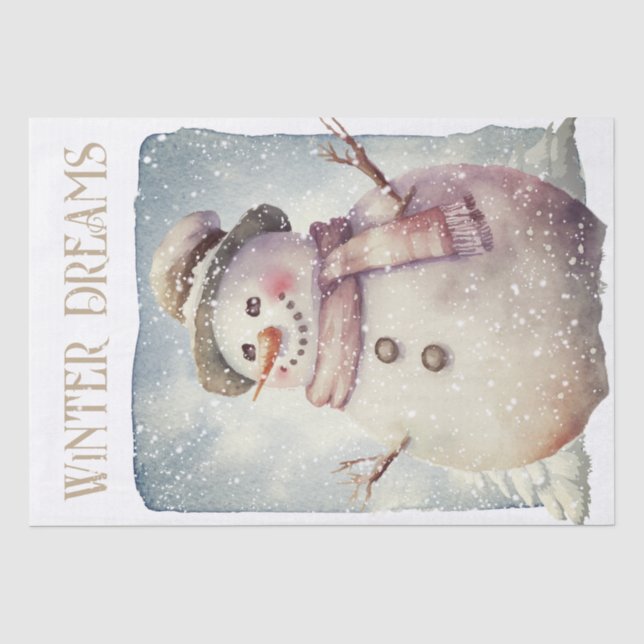 Papier Mousseline Aquarelle de neige Noël d'hiver (Recto)