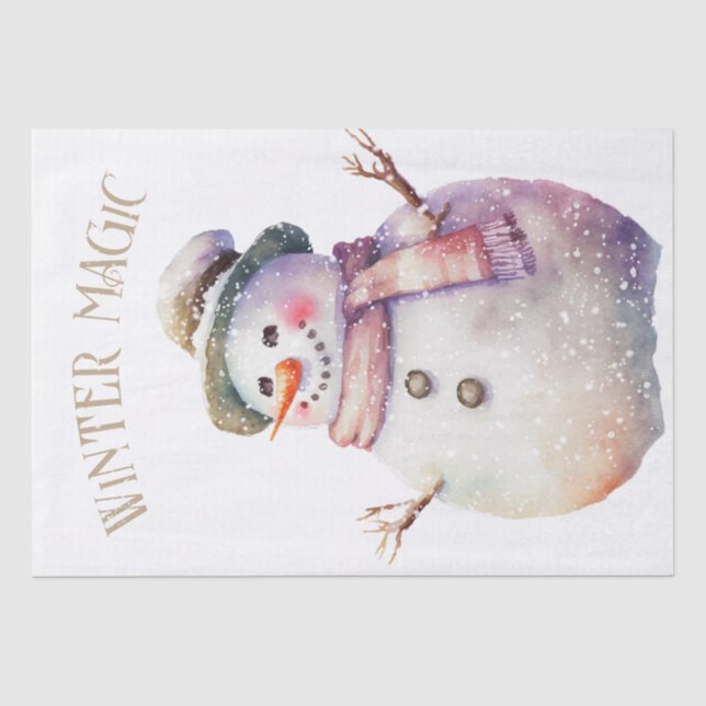Papier Mousseline Aquarelle de neige Noël d'hiver (Recto)
