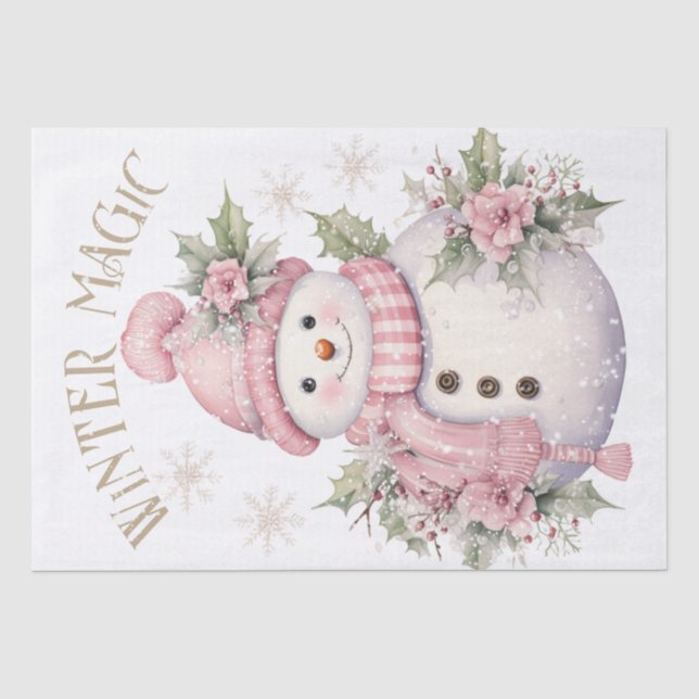Papier Mousseline Aquarelle de neige rose Noël d'hiver (Recto)