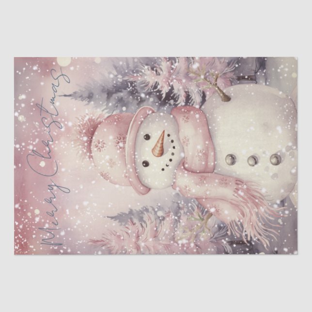 Papier Mousseline Aquarelle de neige rose Noël d'hiver (Recto)