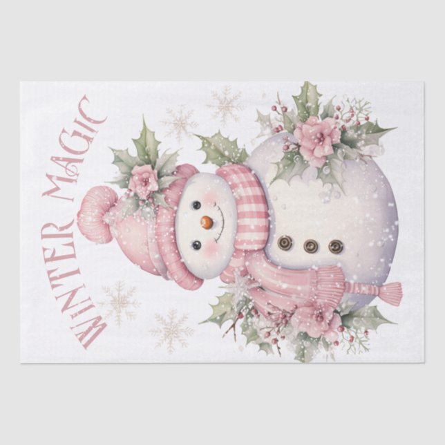 Papier Mousseline Aquarelle de neige rose Noël d'hiver (Recto)