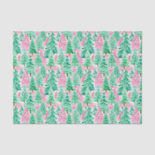 Papier Mousseline Aquarelle de Noël Palm Beach Pink & Green Trees