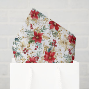 Papier Mousseline Aquarelle de Noël Poinsettias