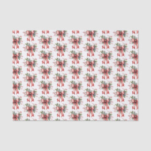 Papier Mousseline Aquarelle de Noël Rouge Bow Holly Motif