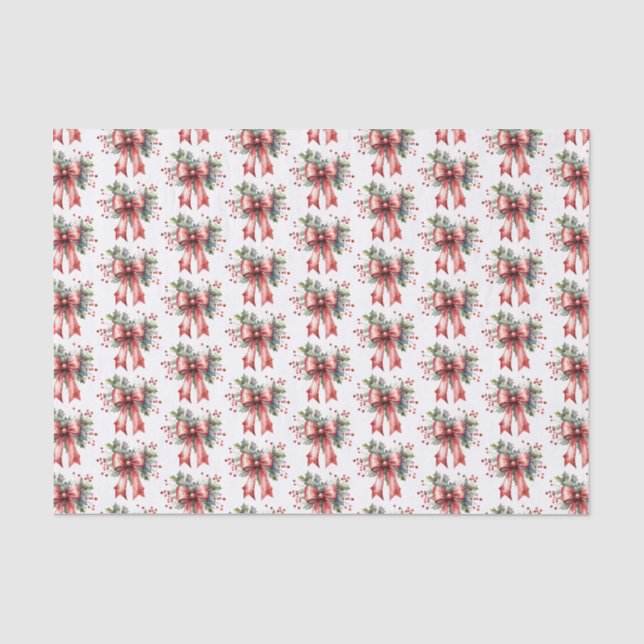 Papier Mousseline Aquarelle de Noël Rouge Bow Holly Motif (Recto)